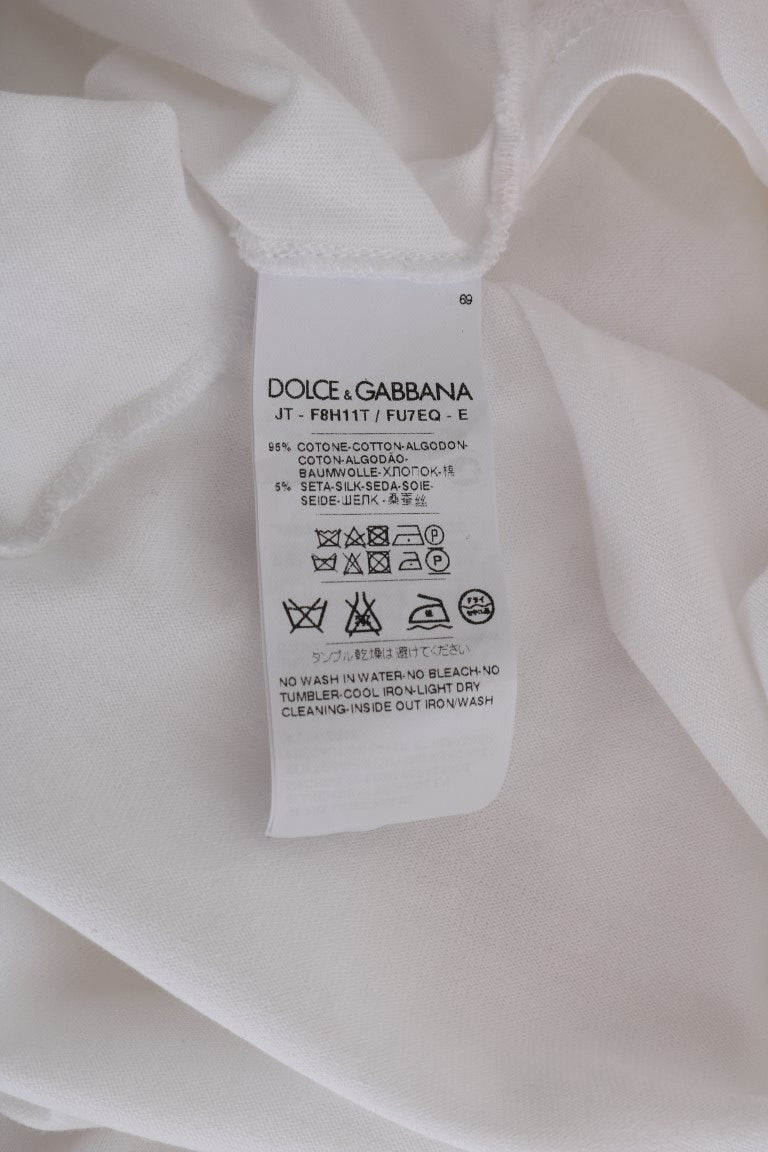 T-shirt blanche en coton et soie de Dolce & Gabbana, design élégant avec logo discret, vue frontale.