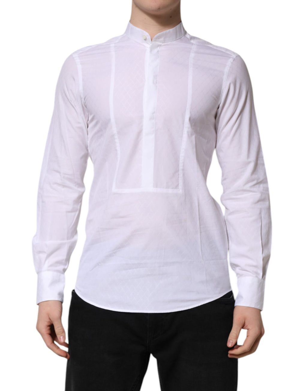 Chemise blanche en coton Dolce & Gabbana à manches longues, chemise formelle élégante et ajustée.