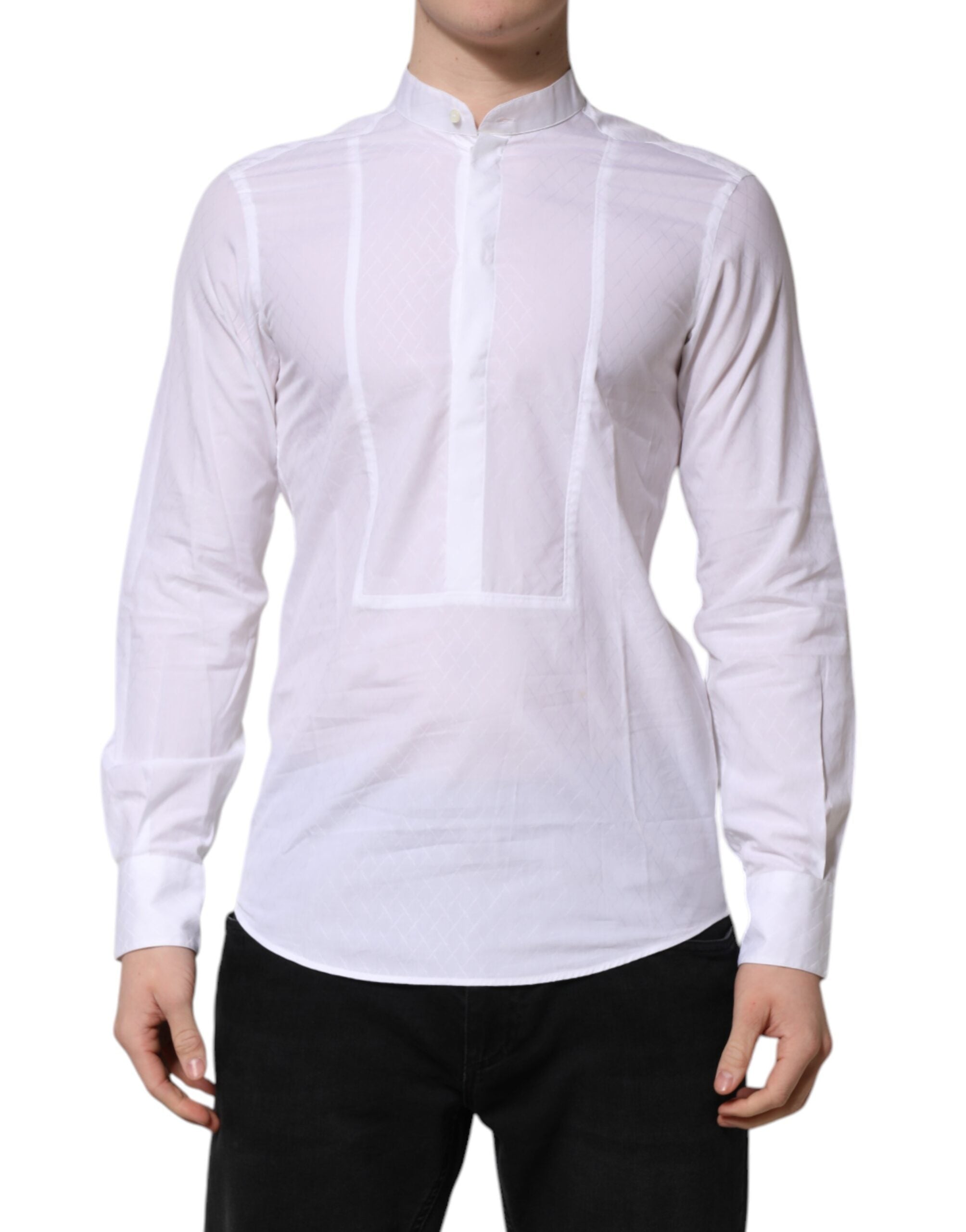 Chemise blanche en coton Dolce & Gabbana à manches longues, chemise formelle élégante et ajustée.