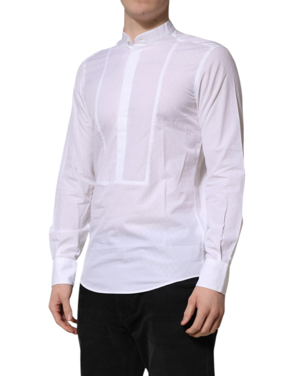 Chemise formelle blanche en coton à manches longues de Dolce & Gabbana, coupe slim, pour homme.