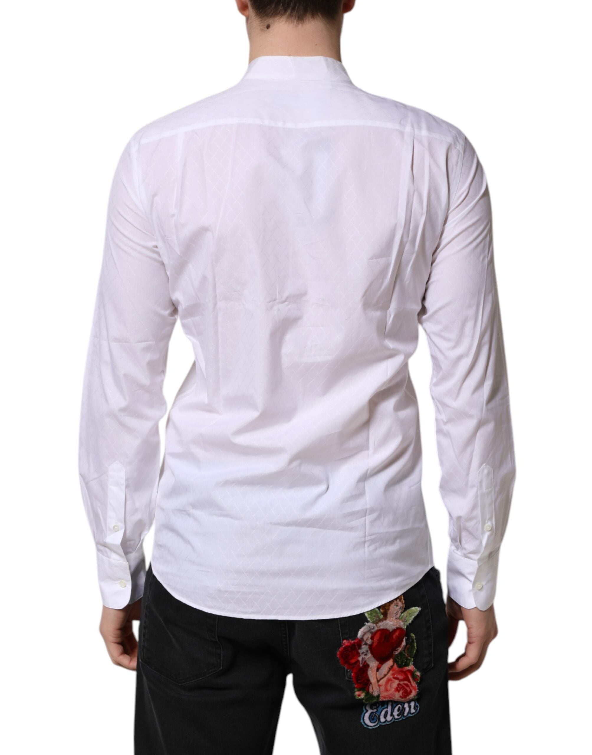 Chemise formelle blanche en coton Dolce & Gabbana à manches longues, coupe slim, élégante et sophistiquée.