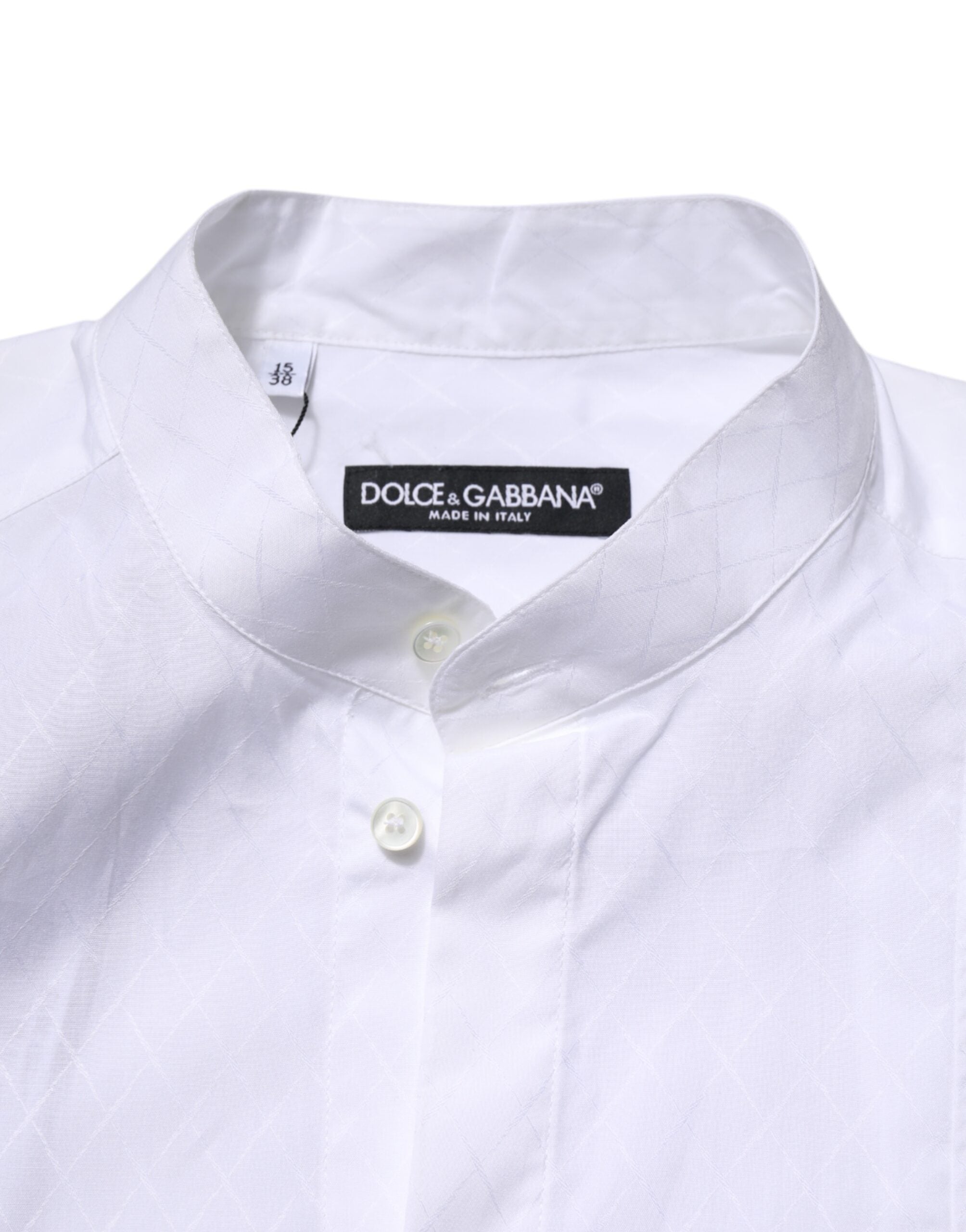 Chemise formelle blanche en coton Dolce & Gabbana à manches longues slim, vue détaillée du produit.