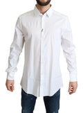 Chemise blanche en coton stretch pour homme de Dolce & Gabbana, vêtement formel élégant avec col et boutons visibles.