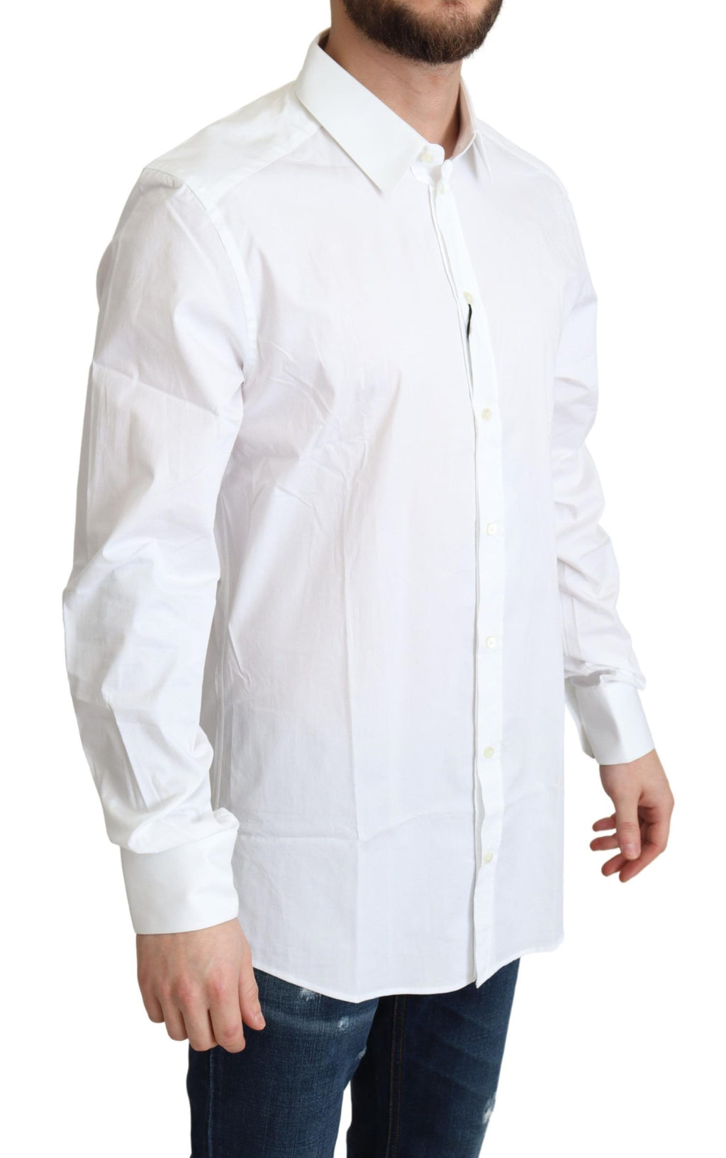 Chemise blanche en coton extensible pour homme de la marque Dolce & Gabbana, style formel et élégant.