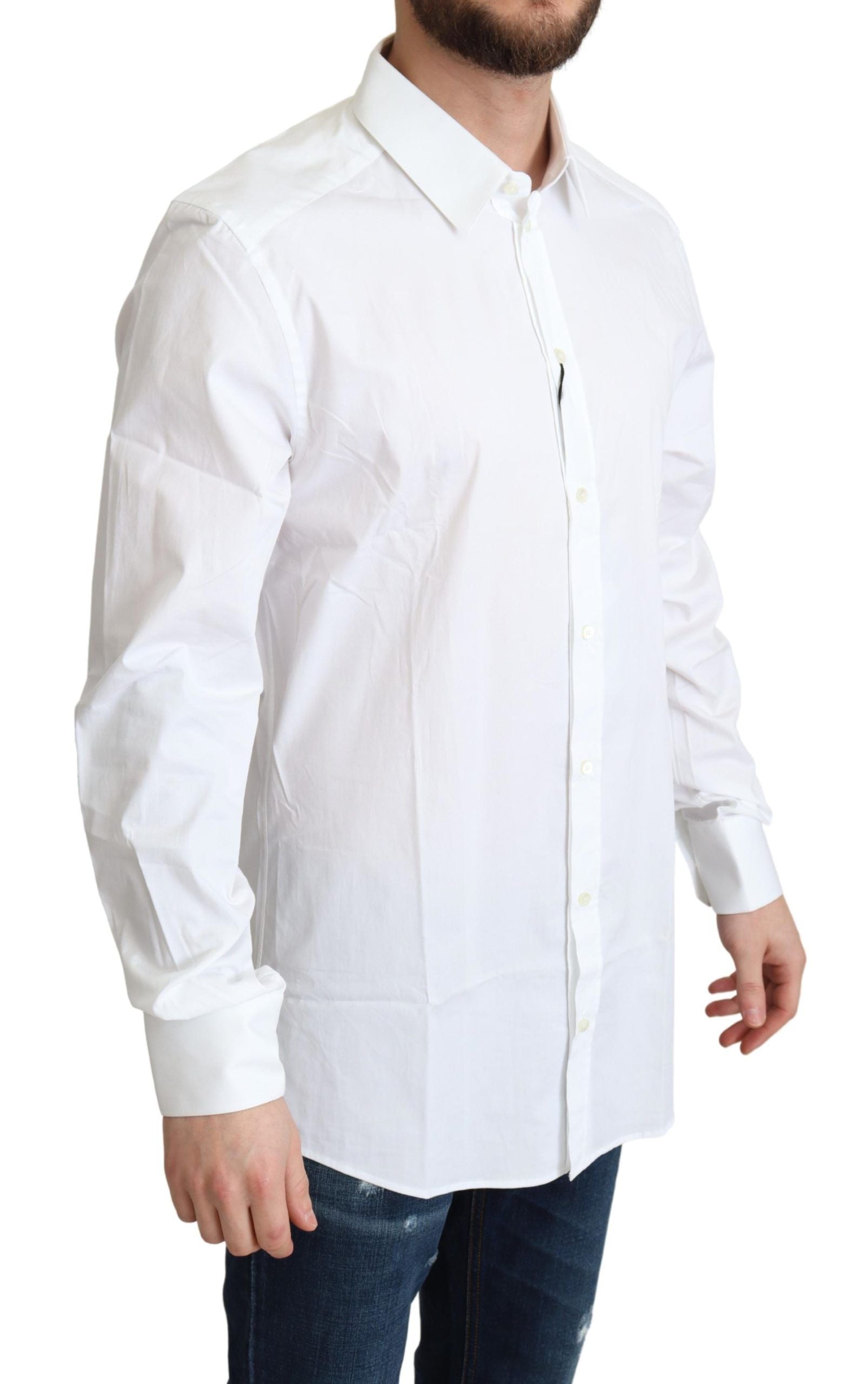 Chemise blanche en coton extensible pour homme de la marque Dolce & Gabbana, style formel et élégant.