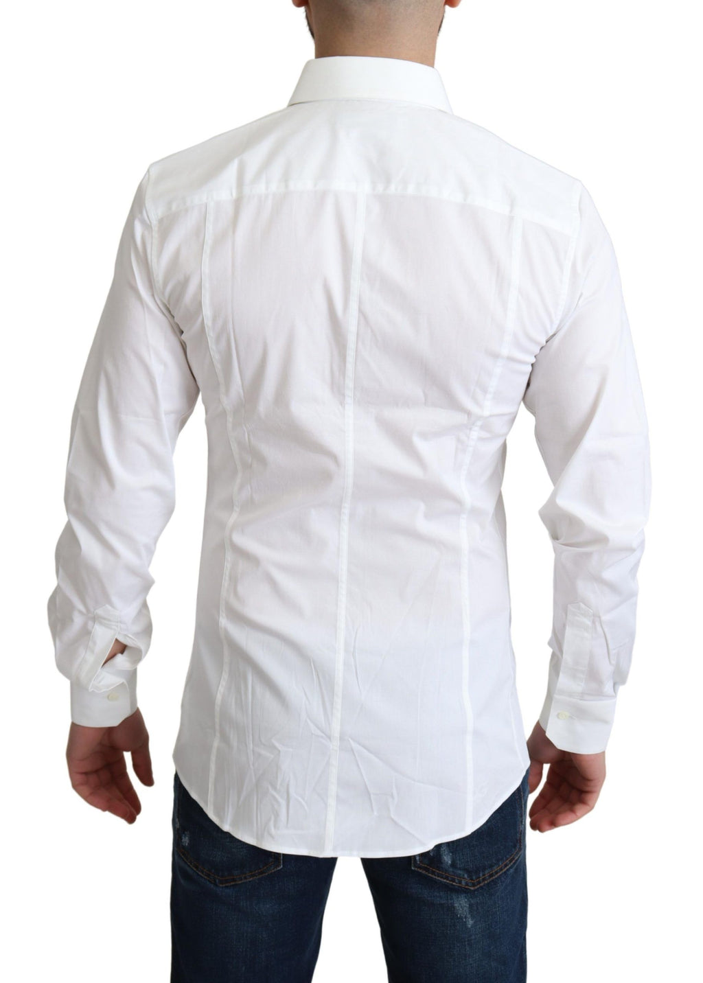 Chemise formelle blanche en coton stretch pour homme Dolce & Gabbana Sicilia, détails élégants et coupe ajustée visible.