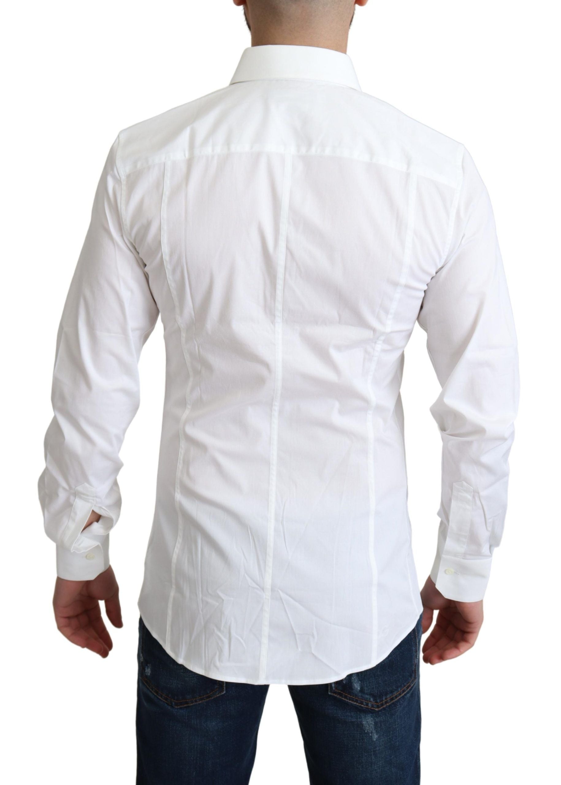 Chemise formelle blanche en coton stretch pour homme Dolce & Gabbana Sicilia, détails élégants et coupe ajustée visible.