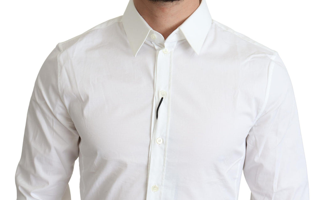 Chemise formelle blanche en coton stretch pour homme Dolce & Gabbana Sicilia, élégante et ajustée, visible sur l'image.