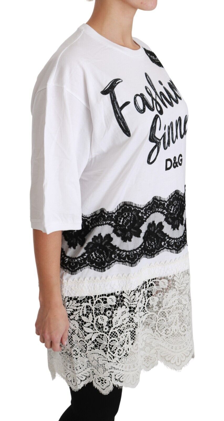 T-shirt blanc Dolce & Gabbana Fashion Sinner en coton avec dentelle, style tendance et détails élégants.