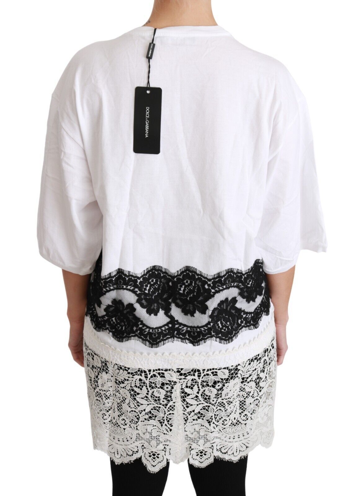 T-shirt blanc Dolce & Gabbana en coton avec détails en dentelle, style mode élégant et tendance, vue de face.