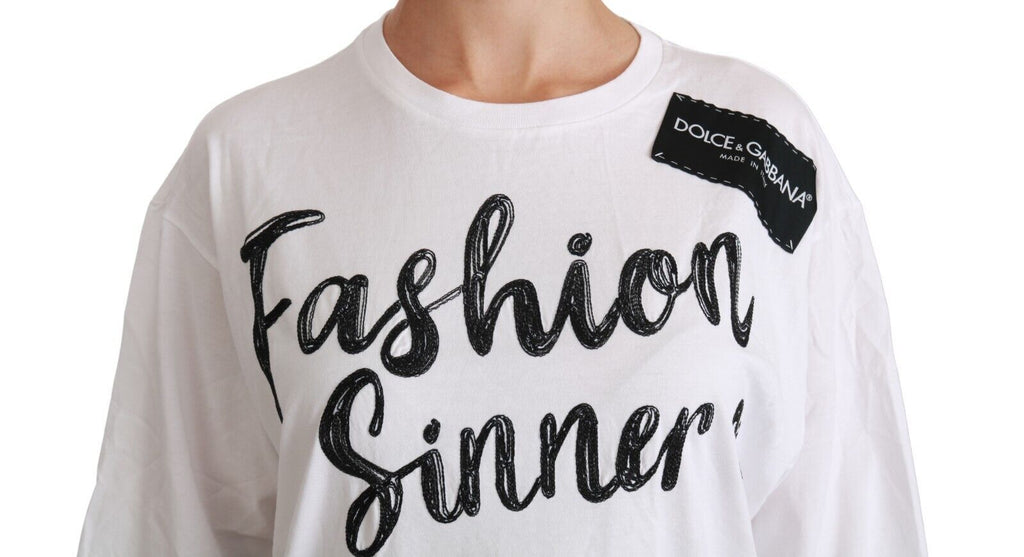 T-shirt blanc Dolce & Gabbana Fashion Sinner en coton avec dentelle, vue de face, détails élégants et style moderne.