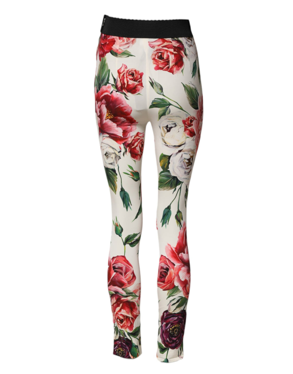 Leggings blanches Dolce & Gabbana à fleurs avec taille élastique, coupe extensible, pour femme.