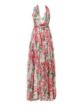 Robe longue en soie blanche à fleurs Dolce & Gabbana, robe à col halter et coupe évasée.