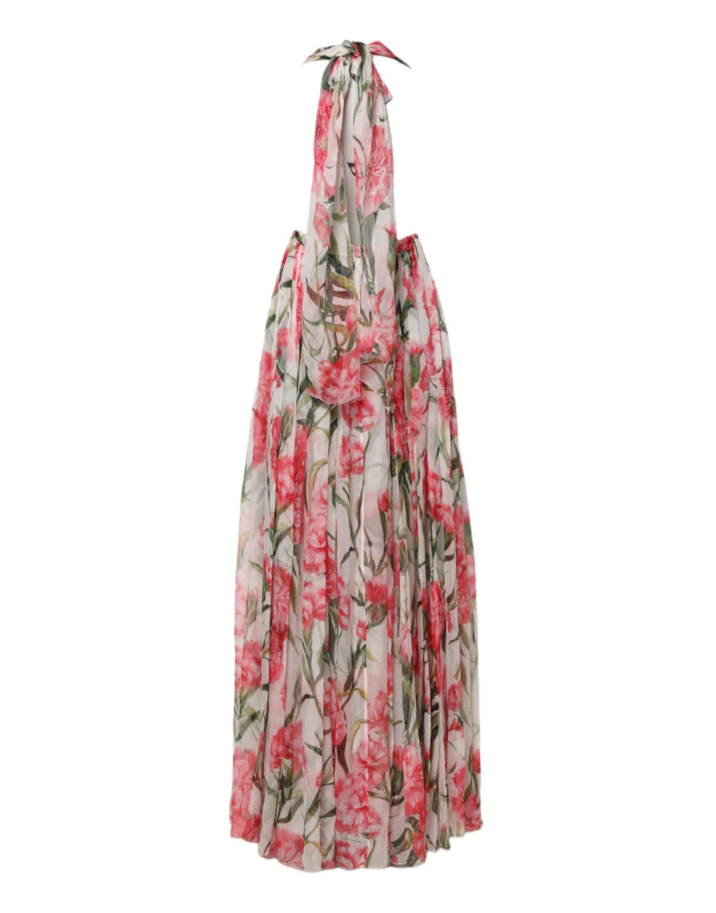 Robe longue blanche en soie à fleurs Dolce & Gabbana avec encolure halter et coupe évasée.