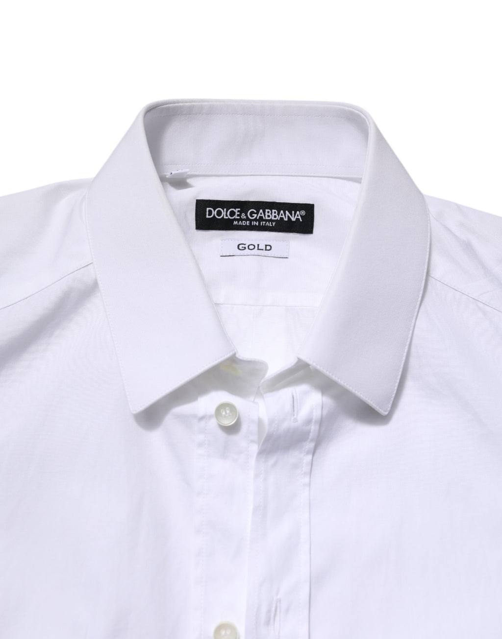Chemise formelle blanche en coton à manches longues Dolce & Gabbana avec détails dorés pour homme.