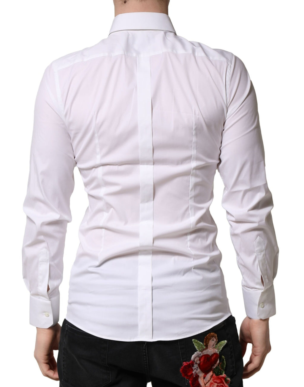 Chemise blanche Dolce & Gabbana en coton pour homme, vêtement de costume formel avec détails dorés.
