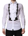 Chemise formelle blanche Dolce & Gabbana pour homme avec embellissements dorés, élégante chemise de costume sophistiquée.