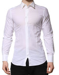 Chemise formelle Dolce & Gabbana blanche à manches longues avec détails dorés pour homme, élégante et sophistiquée.