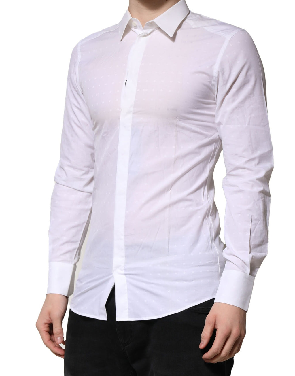 Chemise formelle blanche Dolce & Gabbana à manches longues pour homme, élégante et sophistiquée.