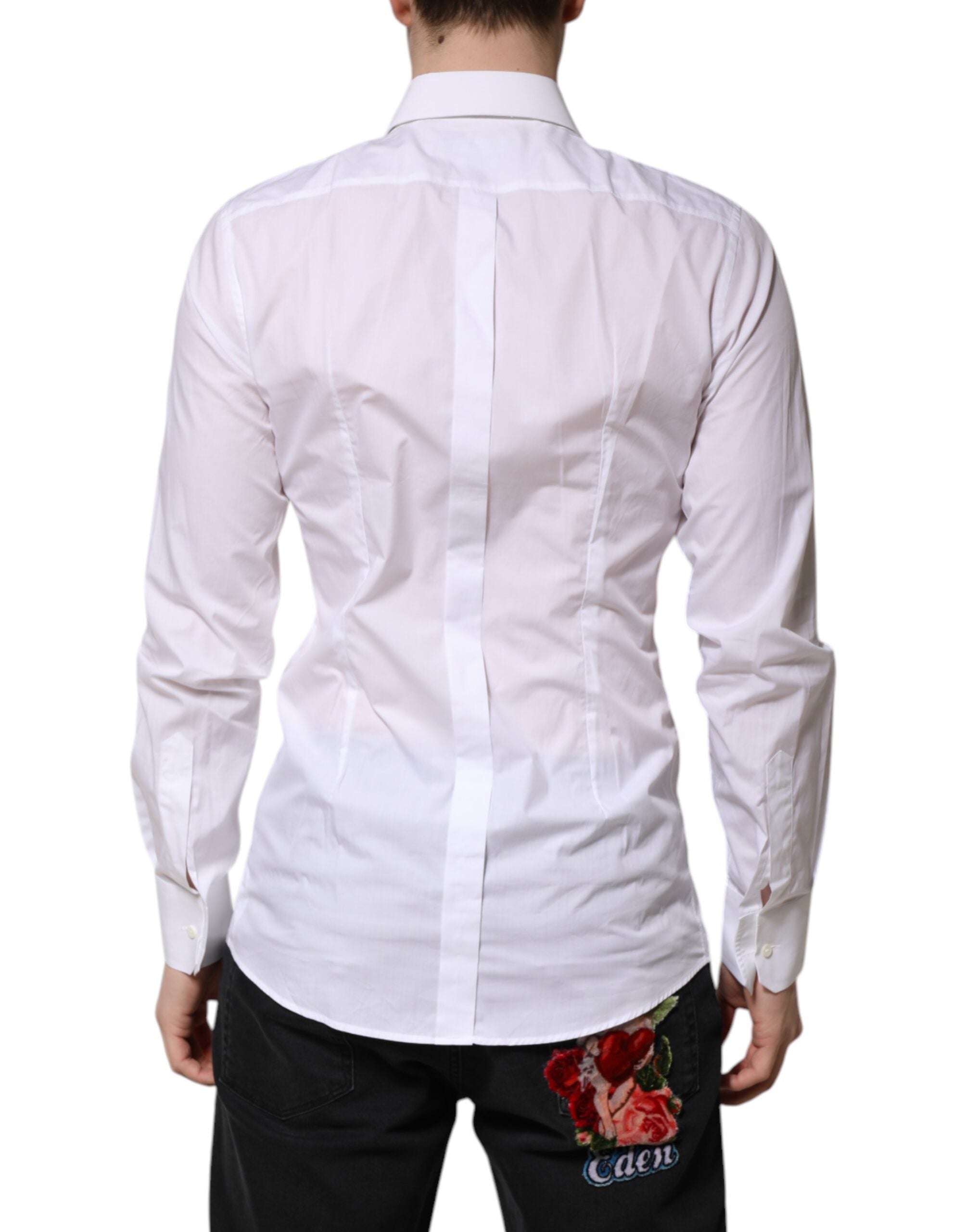 Chemise formelle blanche Dolce & Gabbana à manches longues, élégante et sophistiquée pour hommes.