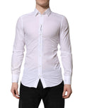 Chemise homme Dolce & Gabbana à manches longues blanches avec détails dorés pour occasion formelle.