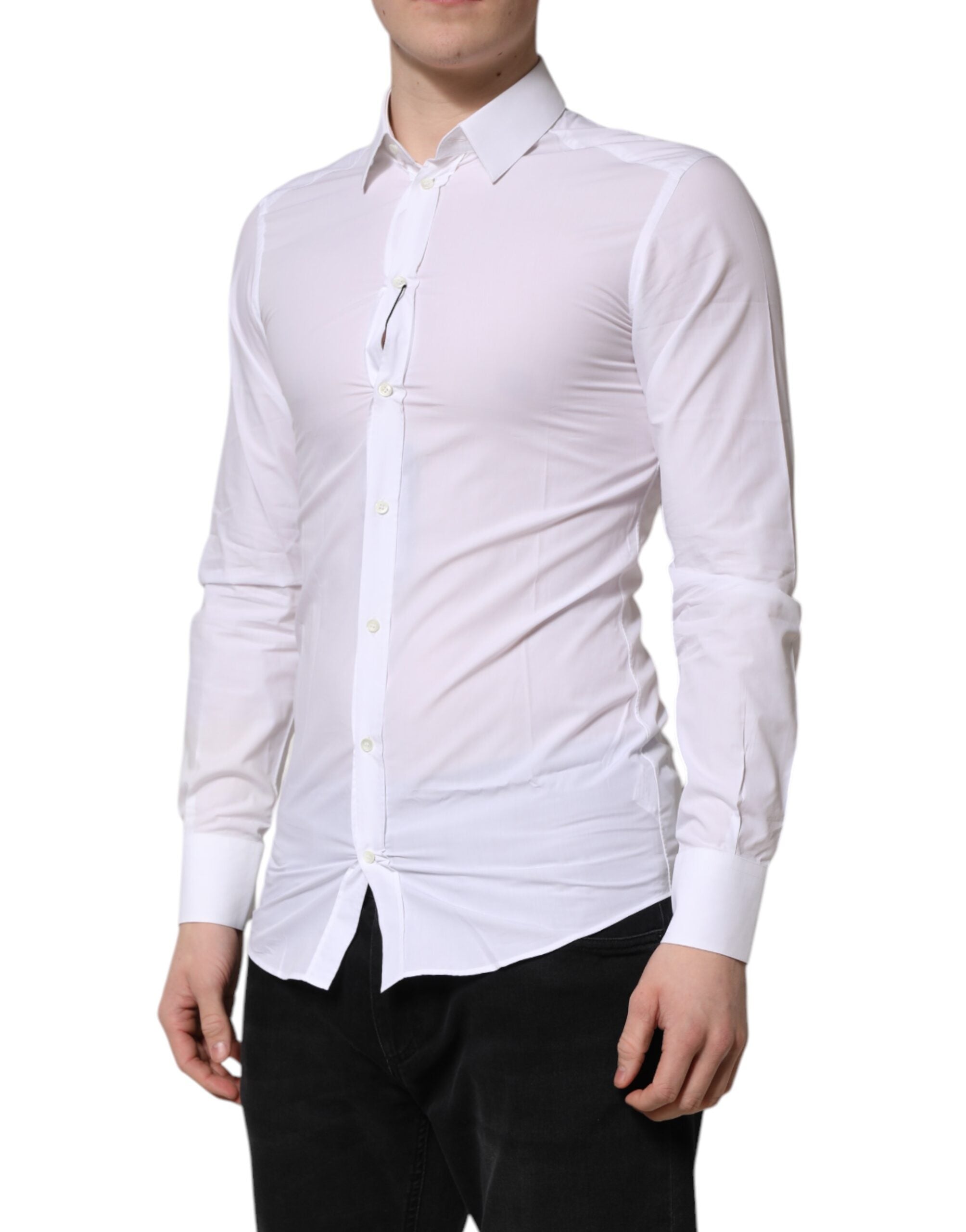 Chemise blanche à manches longues Dolce & Gabbana, élégante chemise formelle pour homme en tissu de qualité.