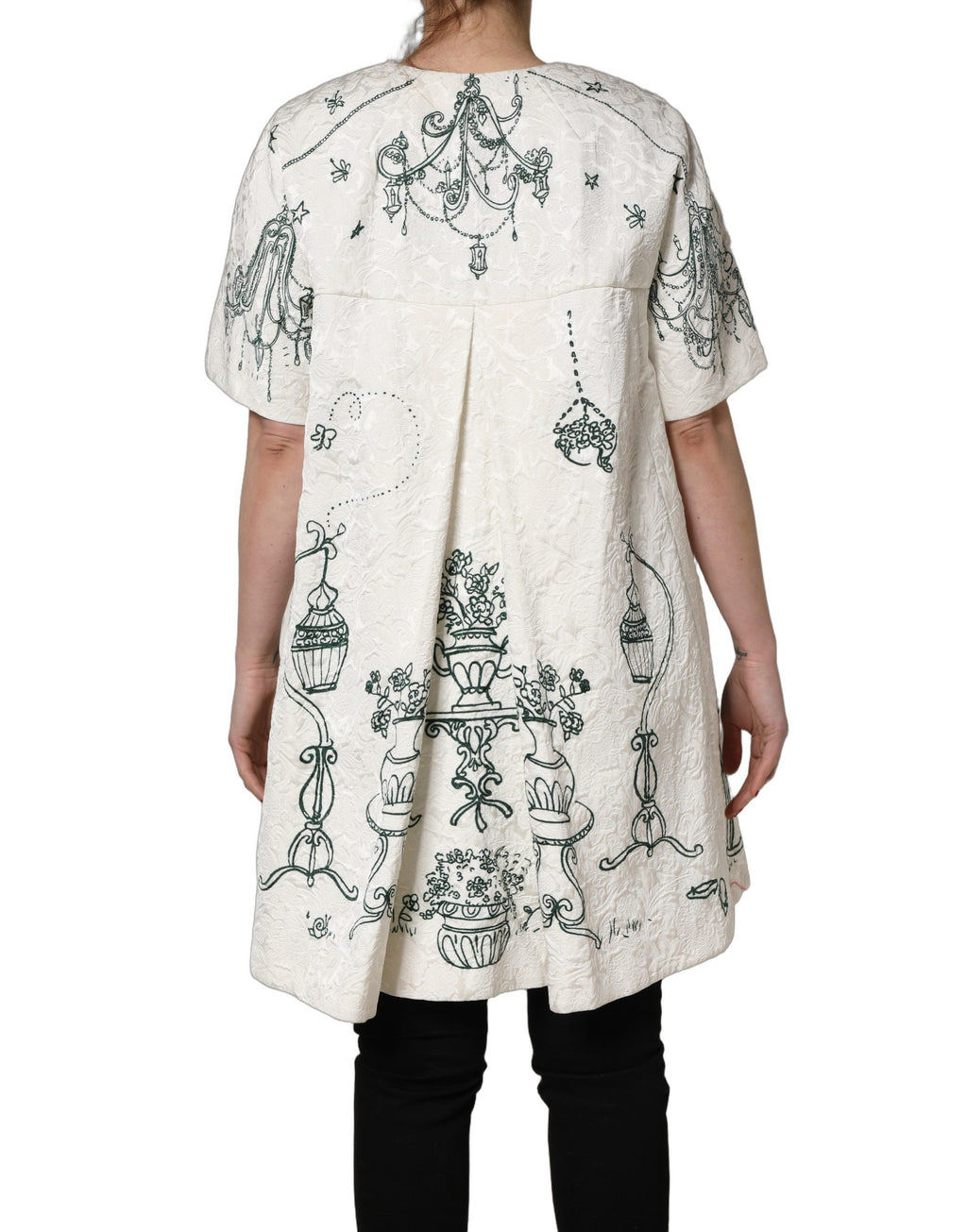 Manteau en jacquard blanc à motif floral jardin de Dolce & Gabbana, veste élégante avec détails sophistiqués.