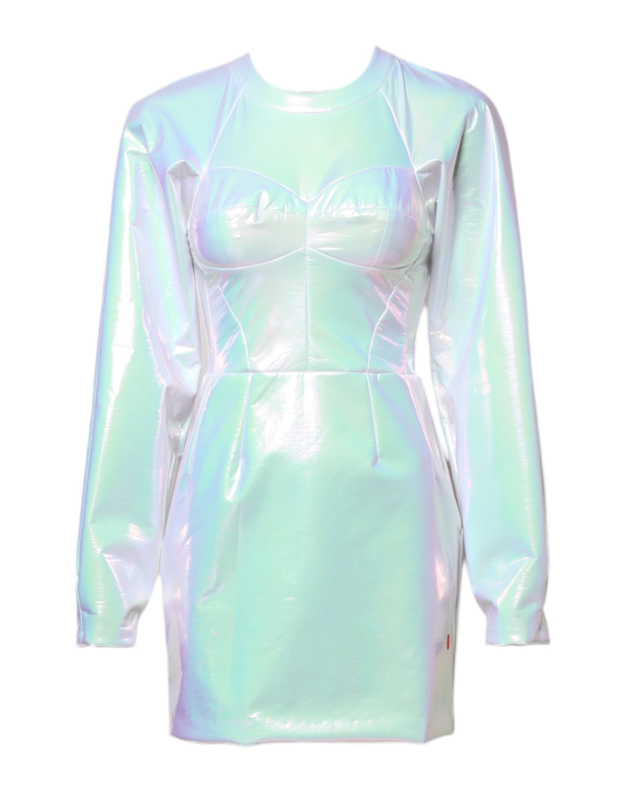 Robe courte blanche à manches longues de style bodycon de Dolce & Gabbana, silhouette ajustée et élégante.
