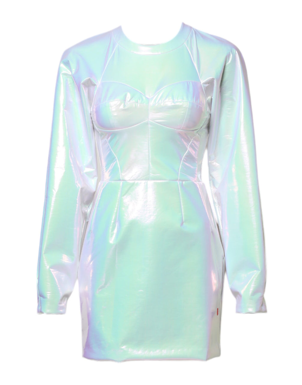Robe courte moulante blanche à manches longues de Dolce & Gabbana, vêtement élégant et ajusté pour femmes.