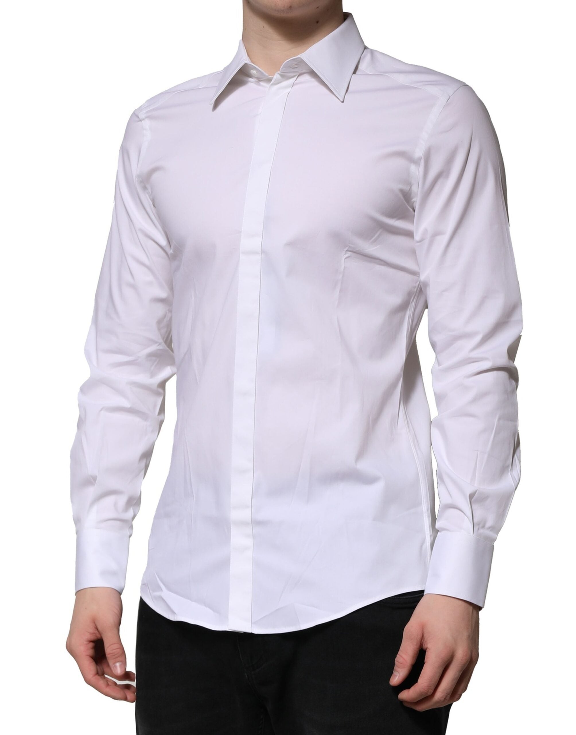 Chemise blanche Dolce & Gabbana MARTINI à manches longues, vêtement formel élégant et sophistiqué.