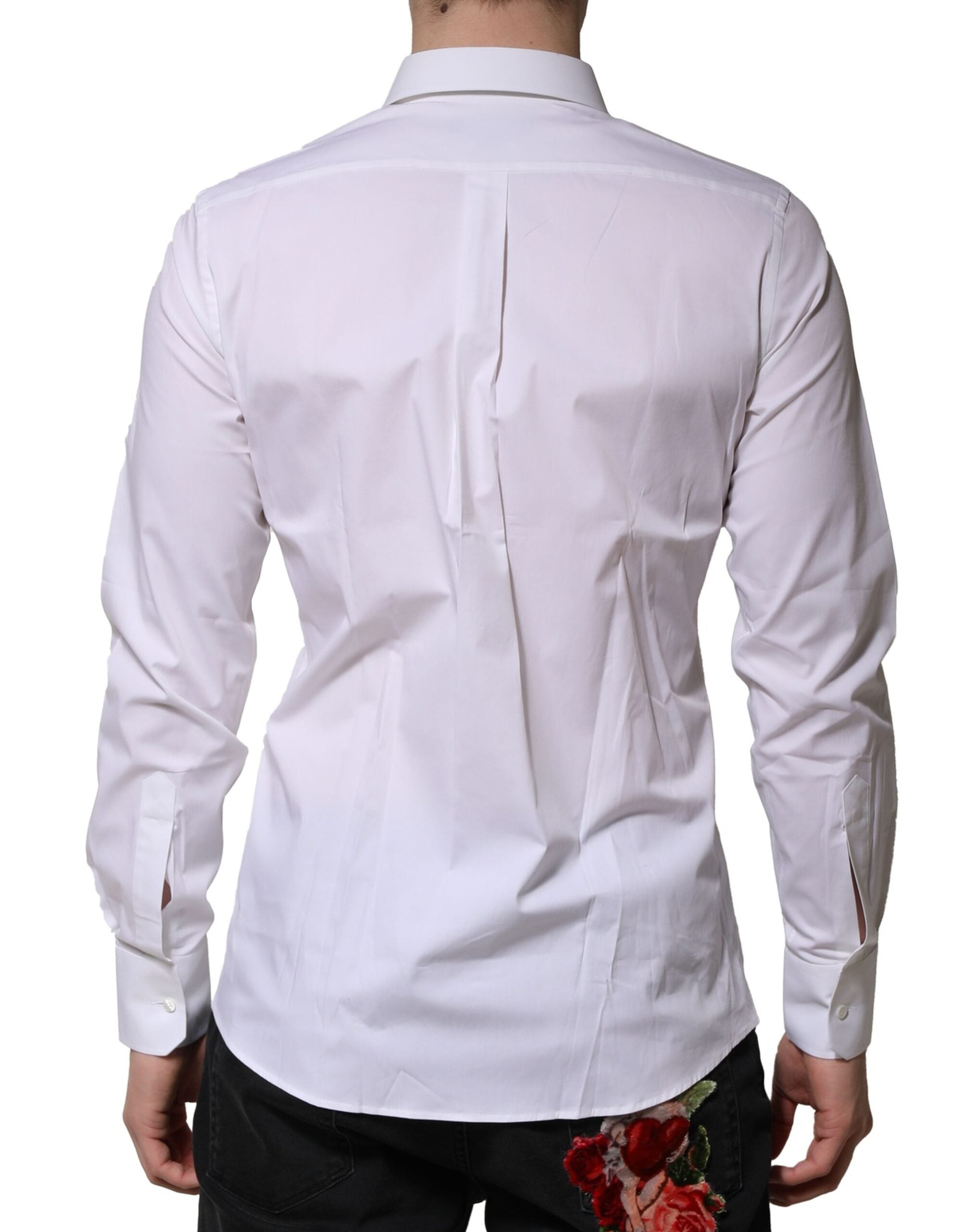 Chemise formelle blanche Dolce & Gabbana Martini à manches longues, élégante et sophistiquée, visible avec détails raffinés.