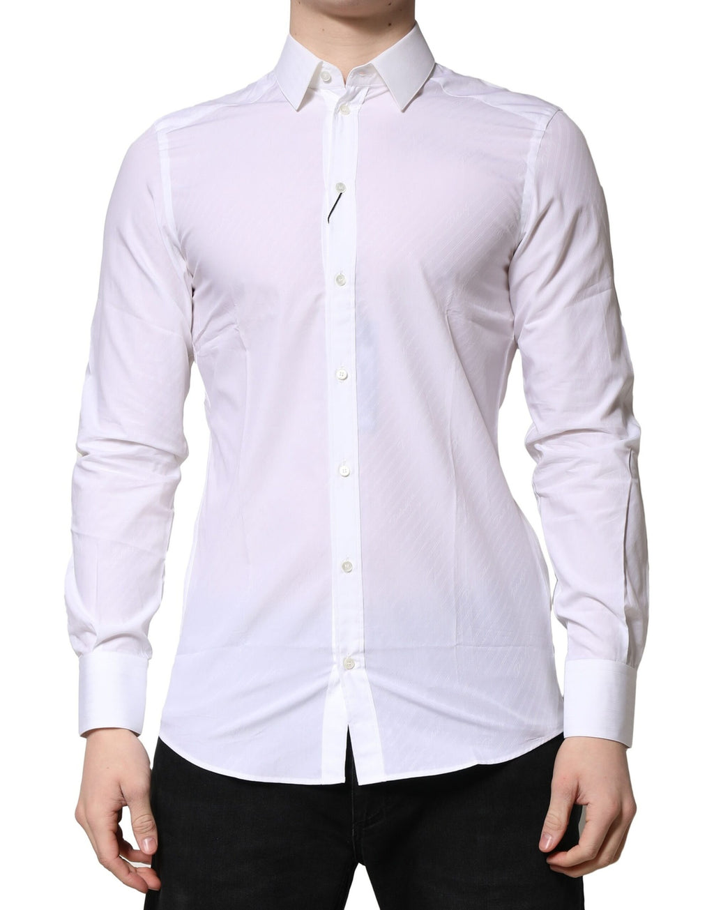 Chemise longue blanche Dolce & Gabbana MARTINI avec manches longues, robe formelle élégante et sophistiquée.