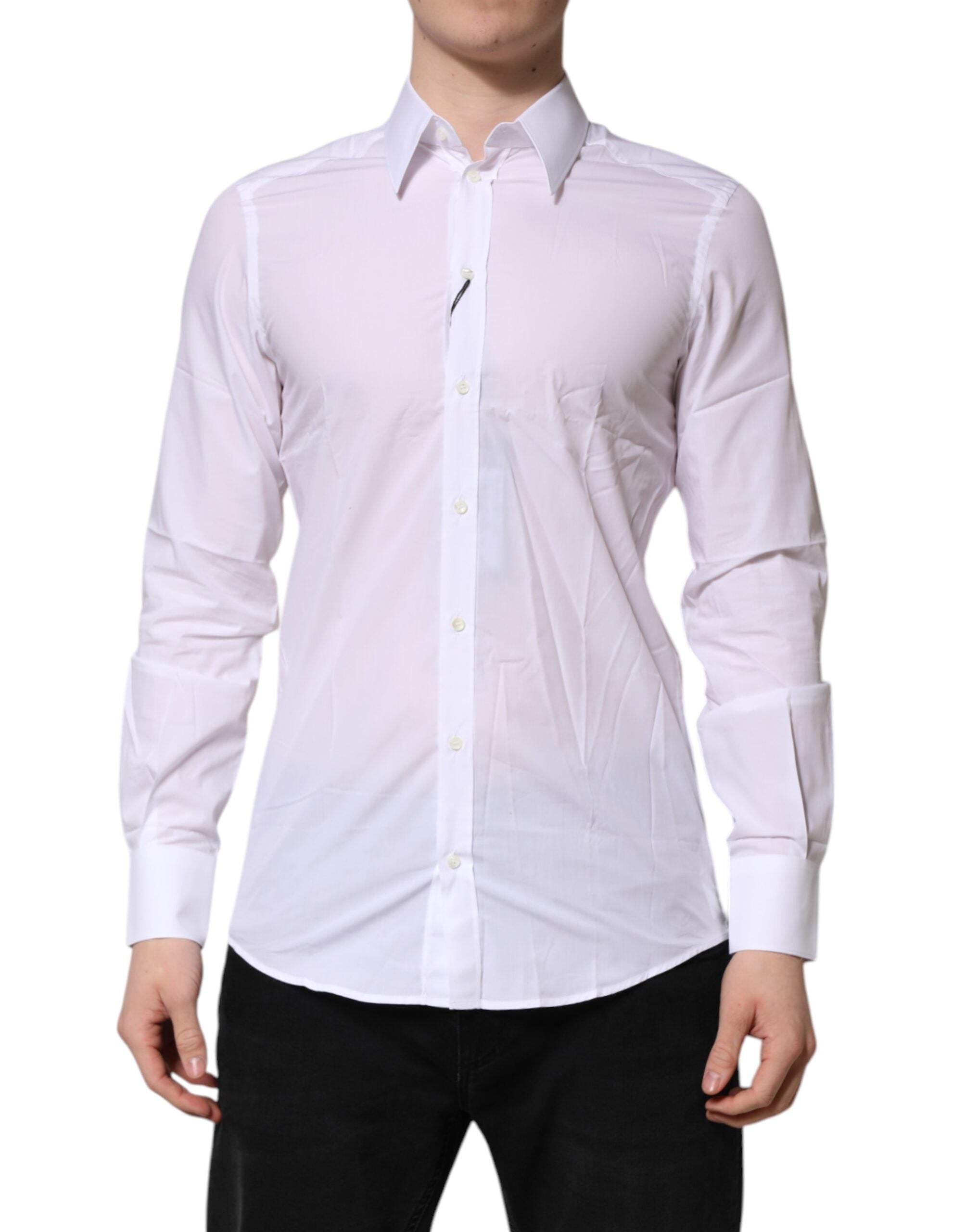 Chemise formelle blanche Dolce & Gabbana Martini à manches longues, élégante et sophistiquée pour occasion spéciale.