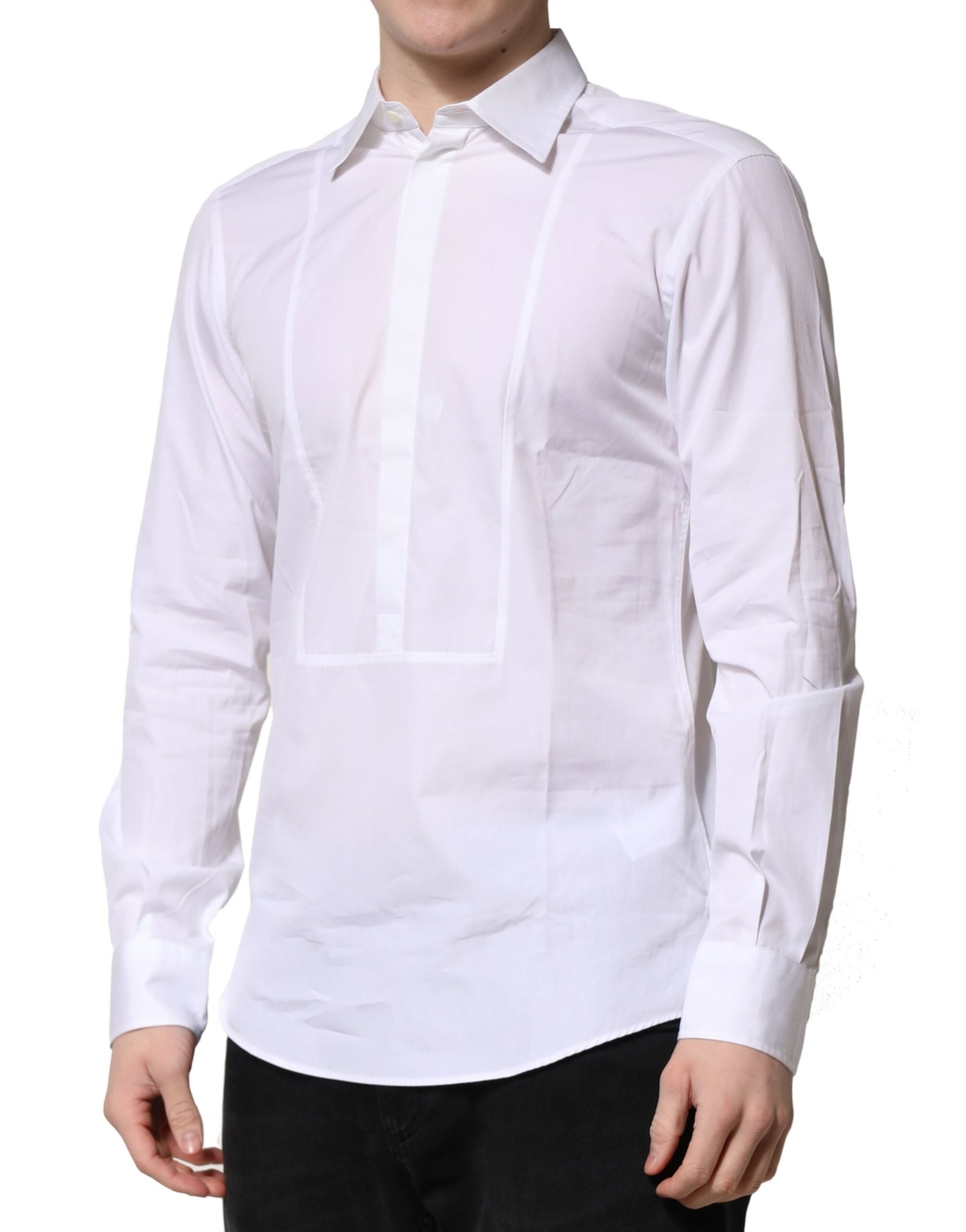 Chemise formelle blanche en coton popeline de Dolce & Gabbana pour homme, élégante et classique, vue de face.