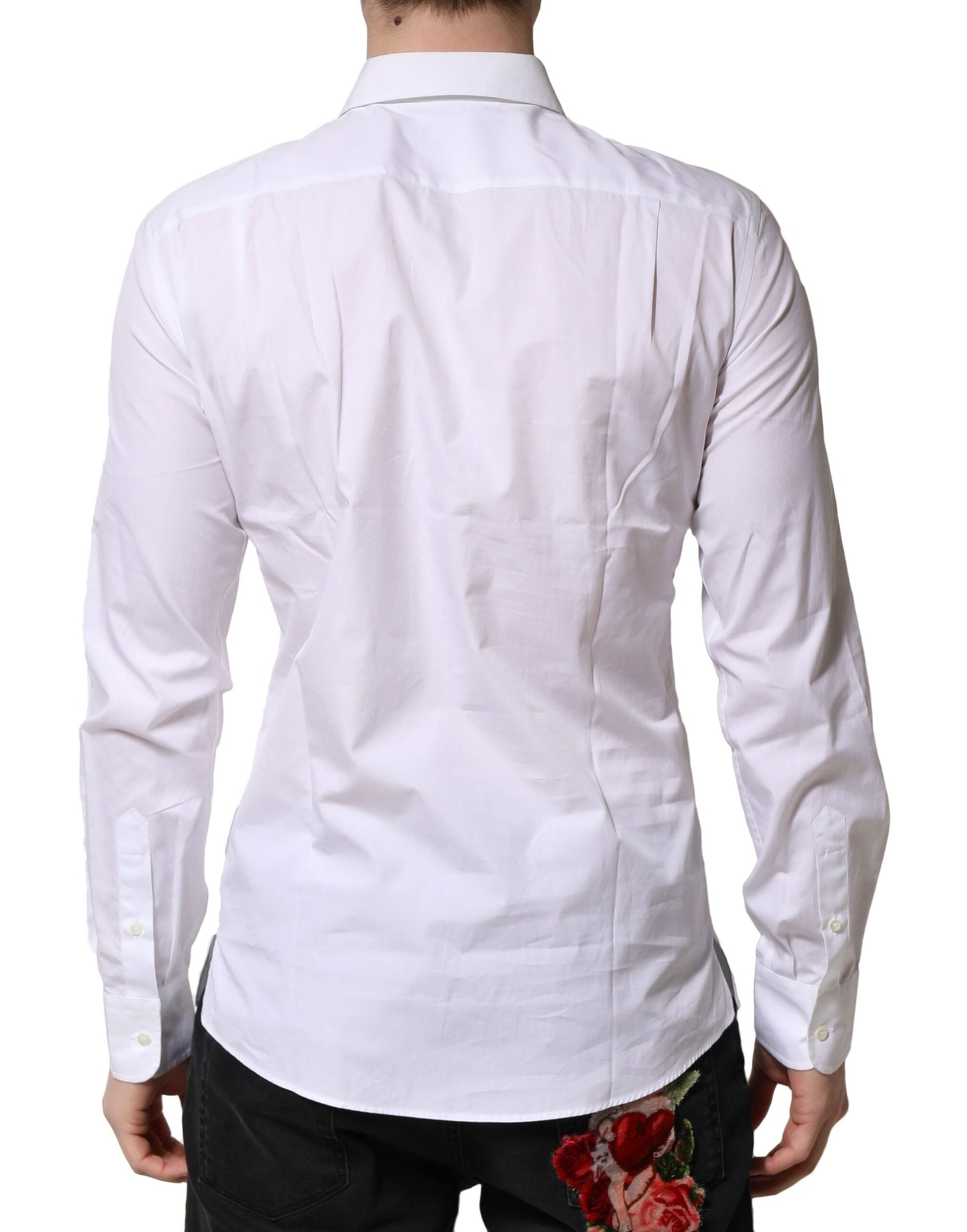 Chemise blanche en popeline de coton pour homme, Dolce & Gabbana, chemise formelle élégante et classique.