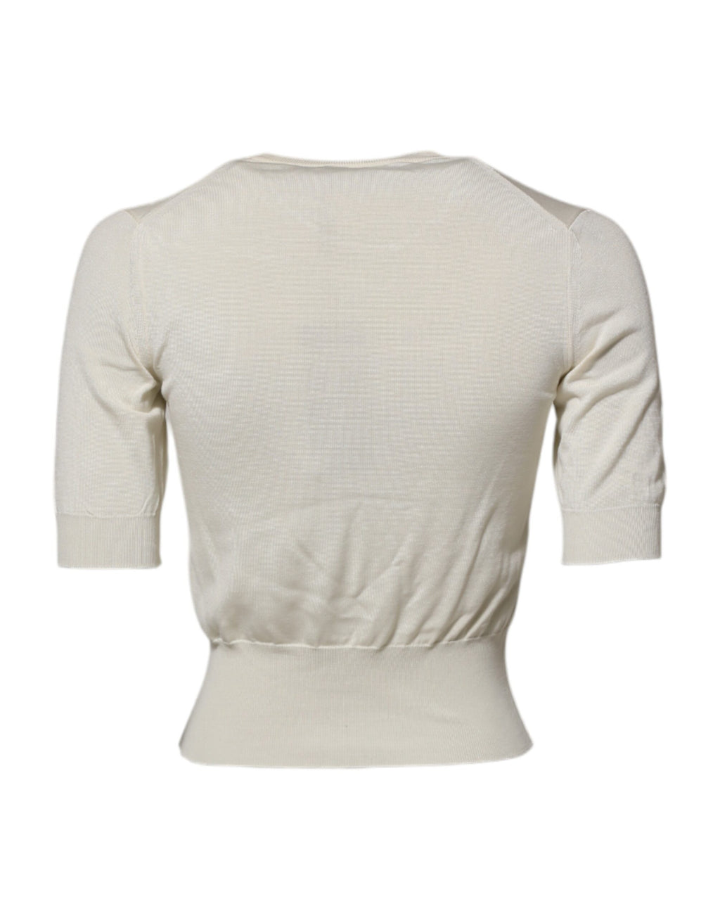 Chemise en soie blanche Dolce & Gabbana à manches courtes, élégante et légère, vue de face sur fond neutre.