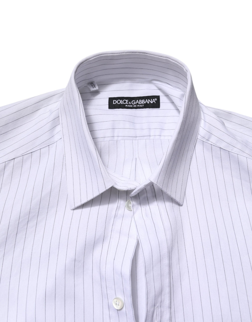 Chemise formelle blanche à rayures en coton Dolce & Gabbana, manches longues et style élégant.