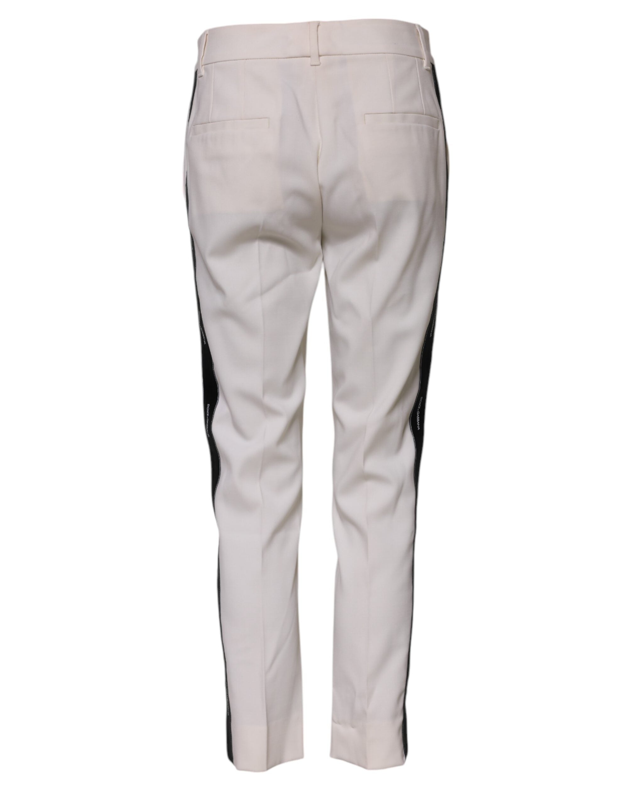 Pantalon en laine blanche Dolce & Gabbana, taille mi-haute, coupe tapered, pantalons élégants pour femme.