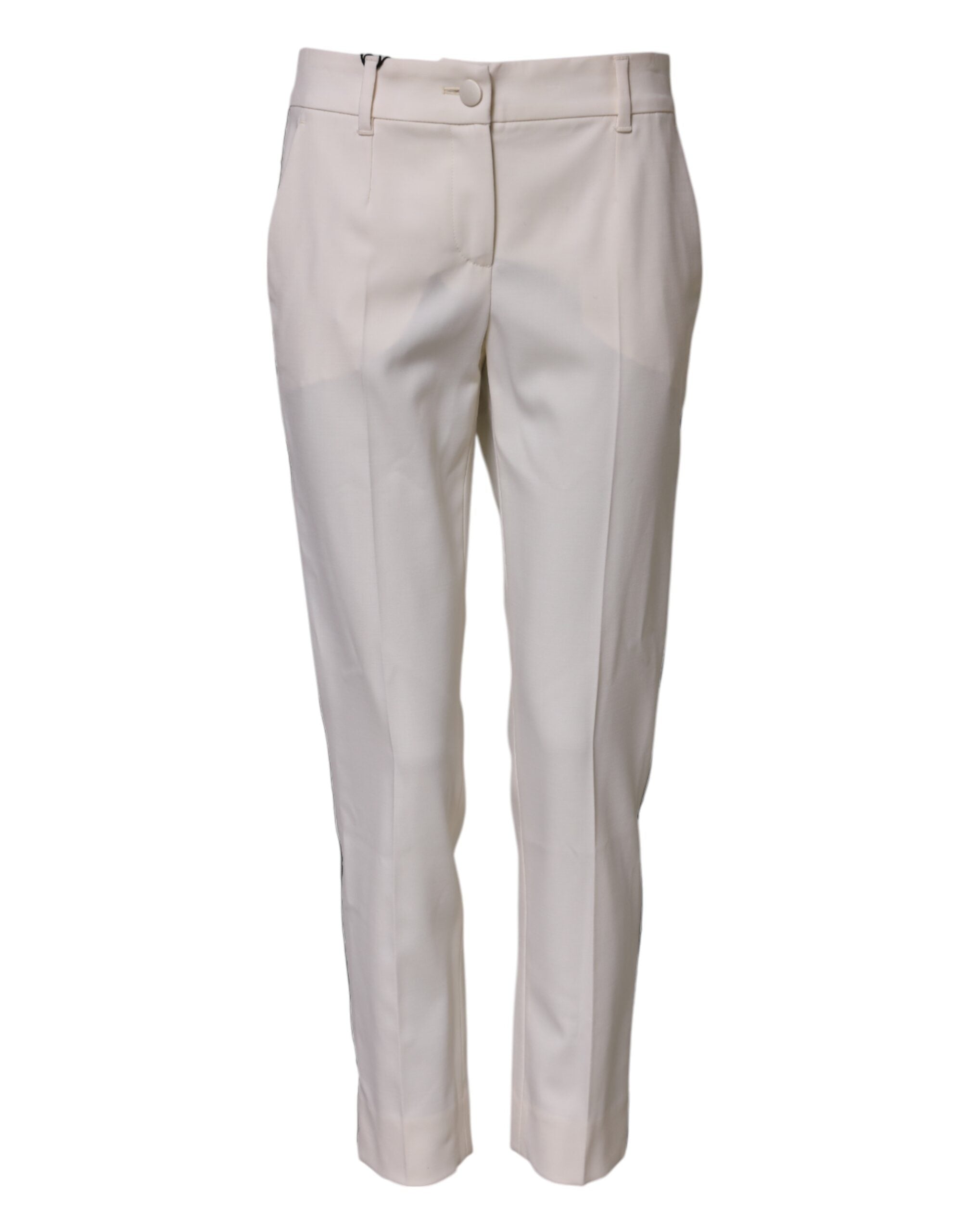 Pantalon en laine blanche Dolce & Gabbana, taille mi-hauteur, coupe tapered, vue de face sur un mannequin.