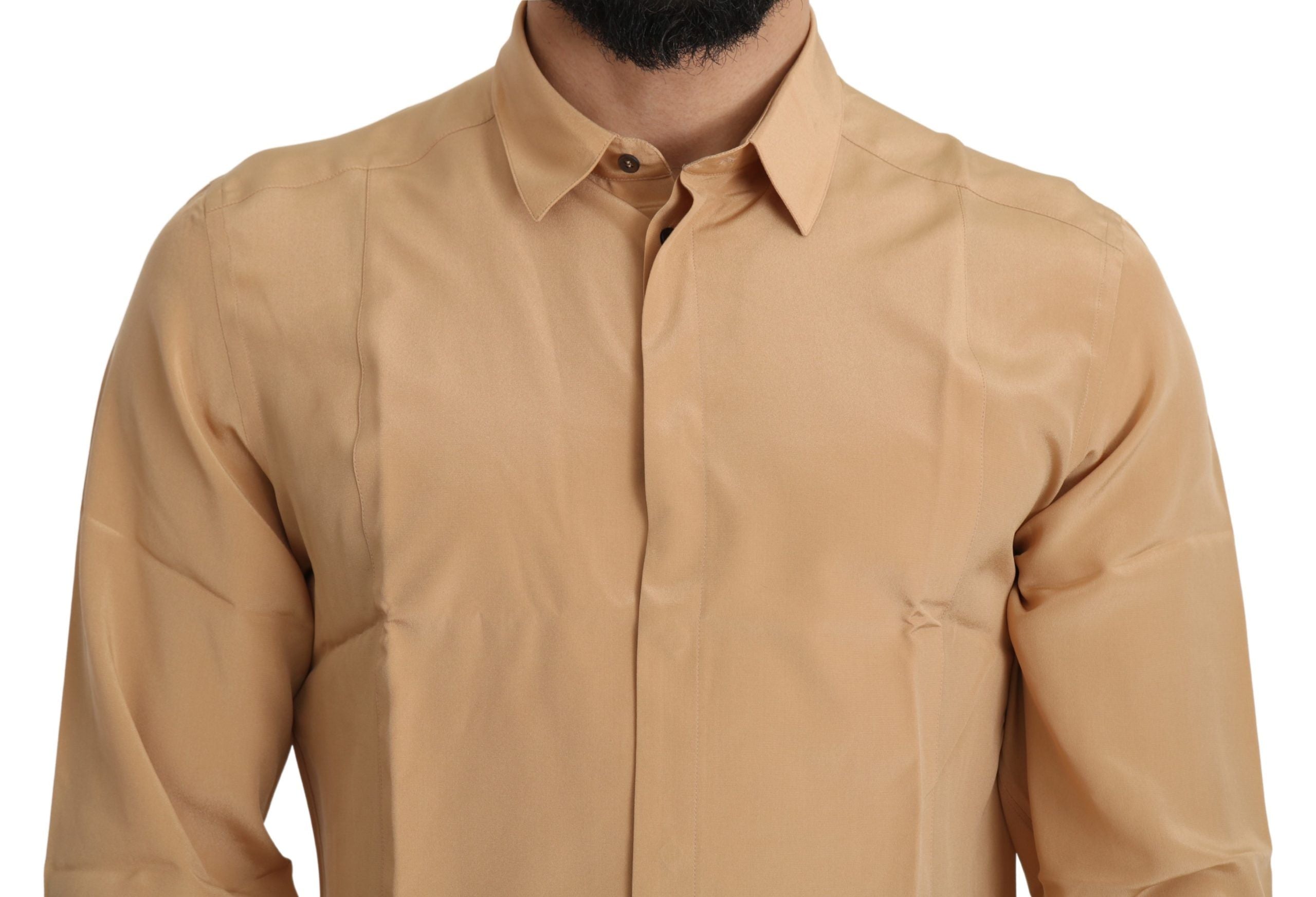 Chemise slim en soie jaune 100% Dolce & Gabbana, haut élégant en tissu léger avec col et boutons.