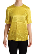 Chemisier Dolce & Gabbana en soie jaune à manches courtes, blouse élégante en tissu fluide.