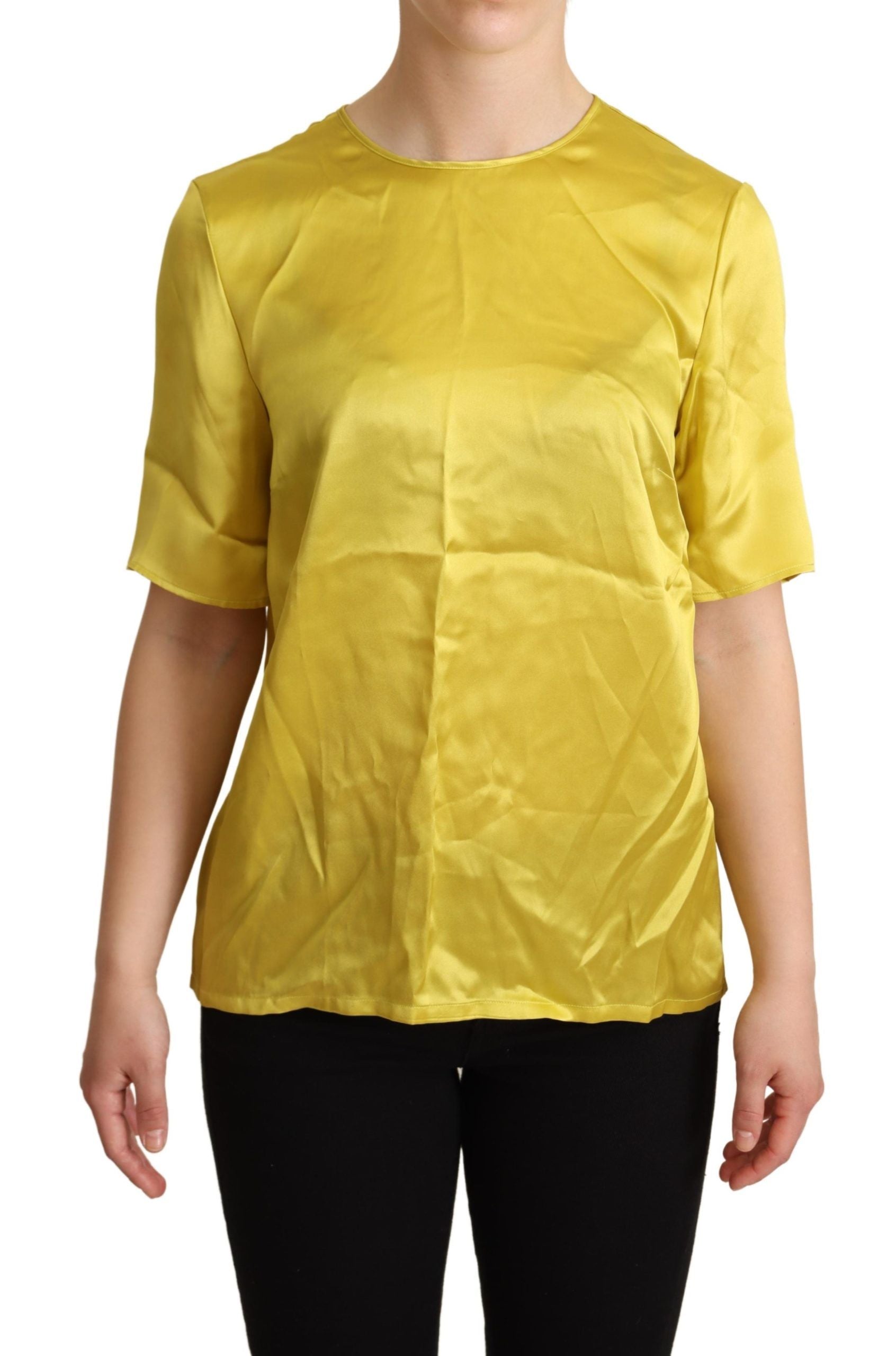 Chemisier Dolce & Gabbana en soie jaune à manches courtes, blouse élégante en tissu fluide.