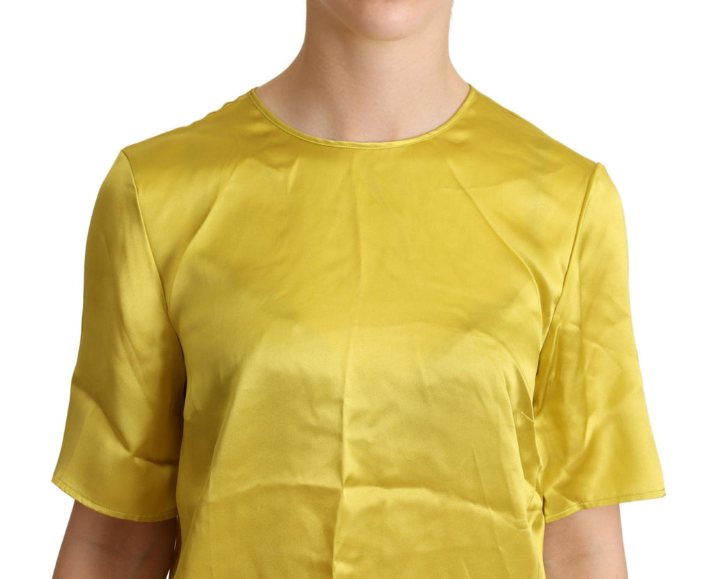 Chemise en soie jaune Dolce & Gabbana à manches courtes, élégante blouse pour femmes.