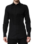Chemise longue noire Dolce & Gabbana à manches longues, élégante tenue formelle en tissu de luxe.