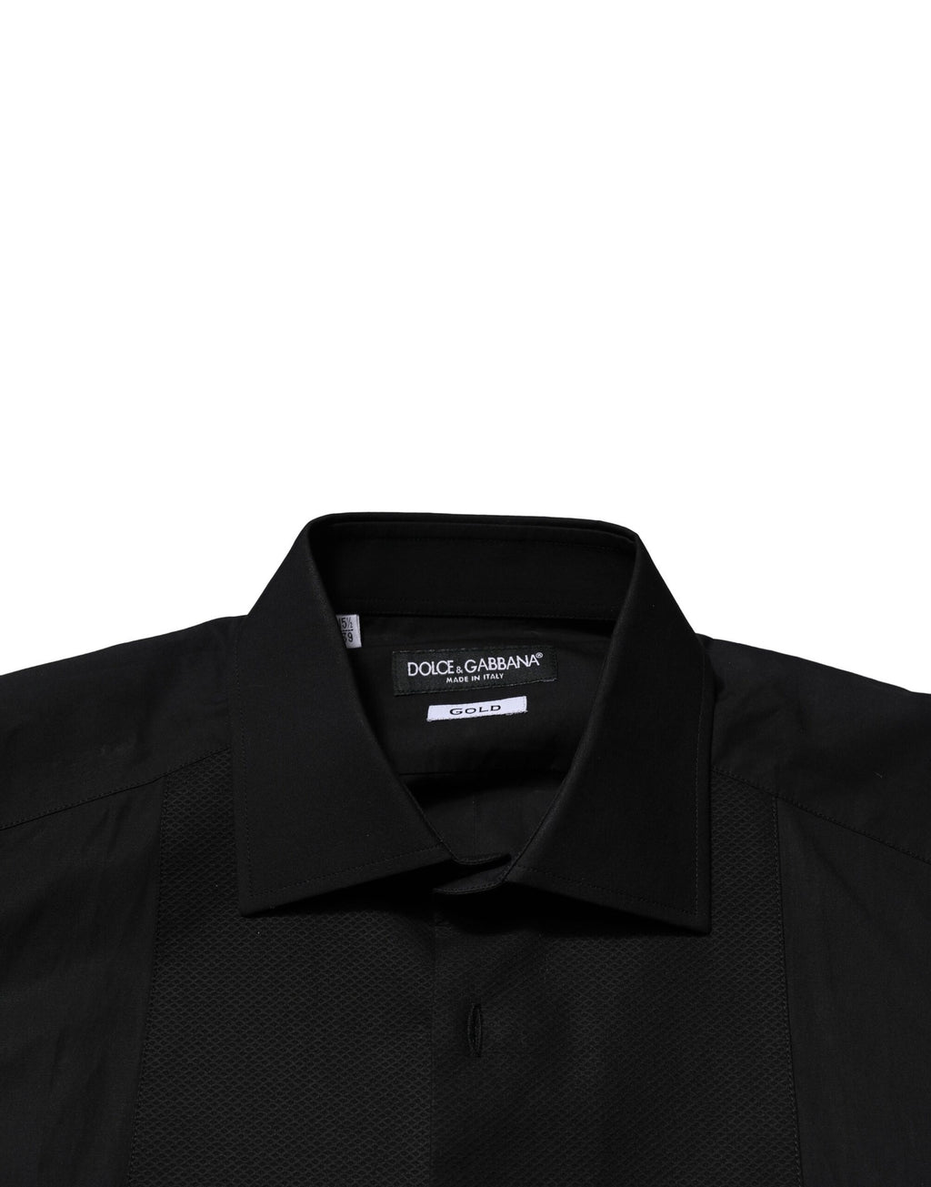 Chemise formelle Dolce & Gabbana noire avec manches longues et détails dorés, élégante et sophistiquée.