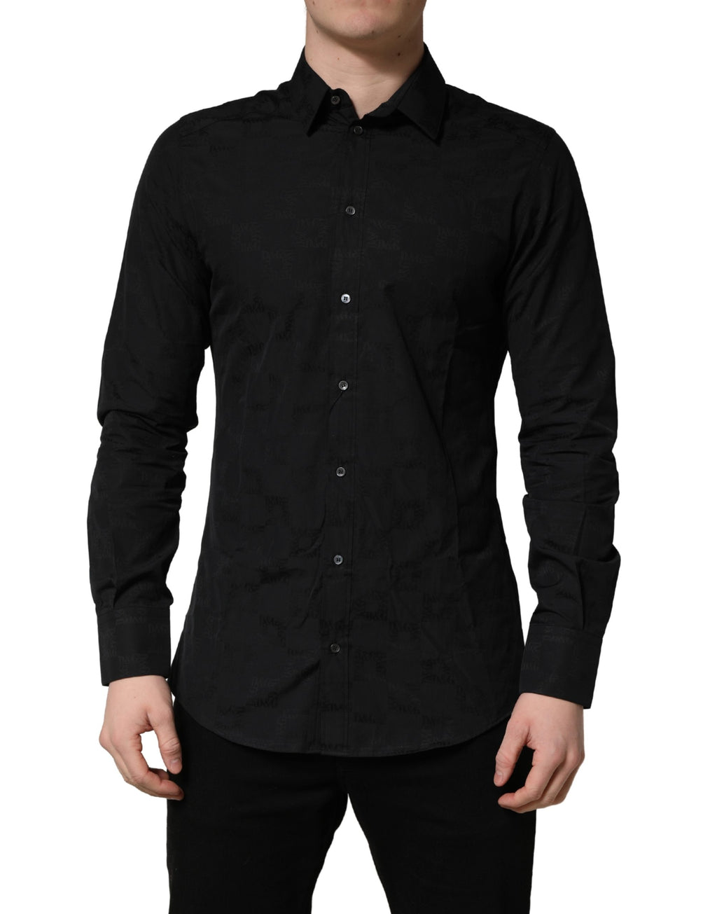 Chemise formelle noire Dolce & Gabbana MARTINI en coton, coupe slim, élégante et sophistiquée pour homme.