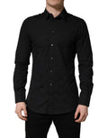 Chemise formelle noire Dolce & Gabbana MARTINI en coton, coupe slim, élégante et sophistiquée pour homme.