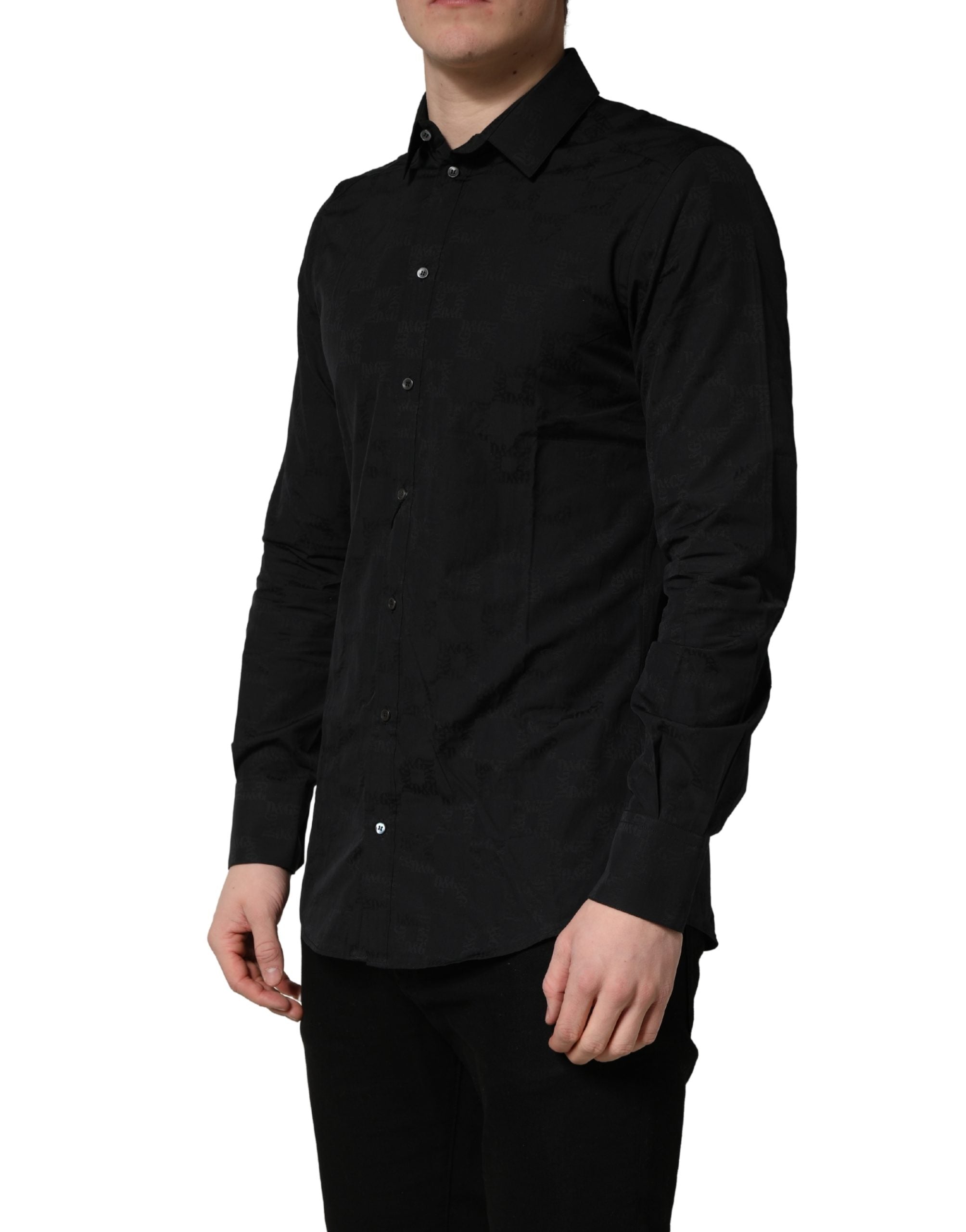 Chemise formelle noire Dolce & Gabbana MARTINI en coton, coupe slim, vêtement élégant pour occasions spéciales.