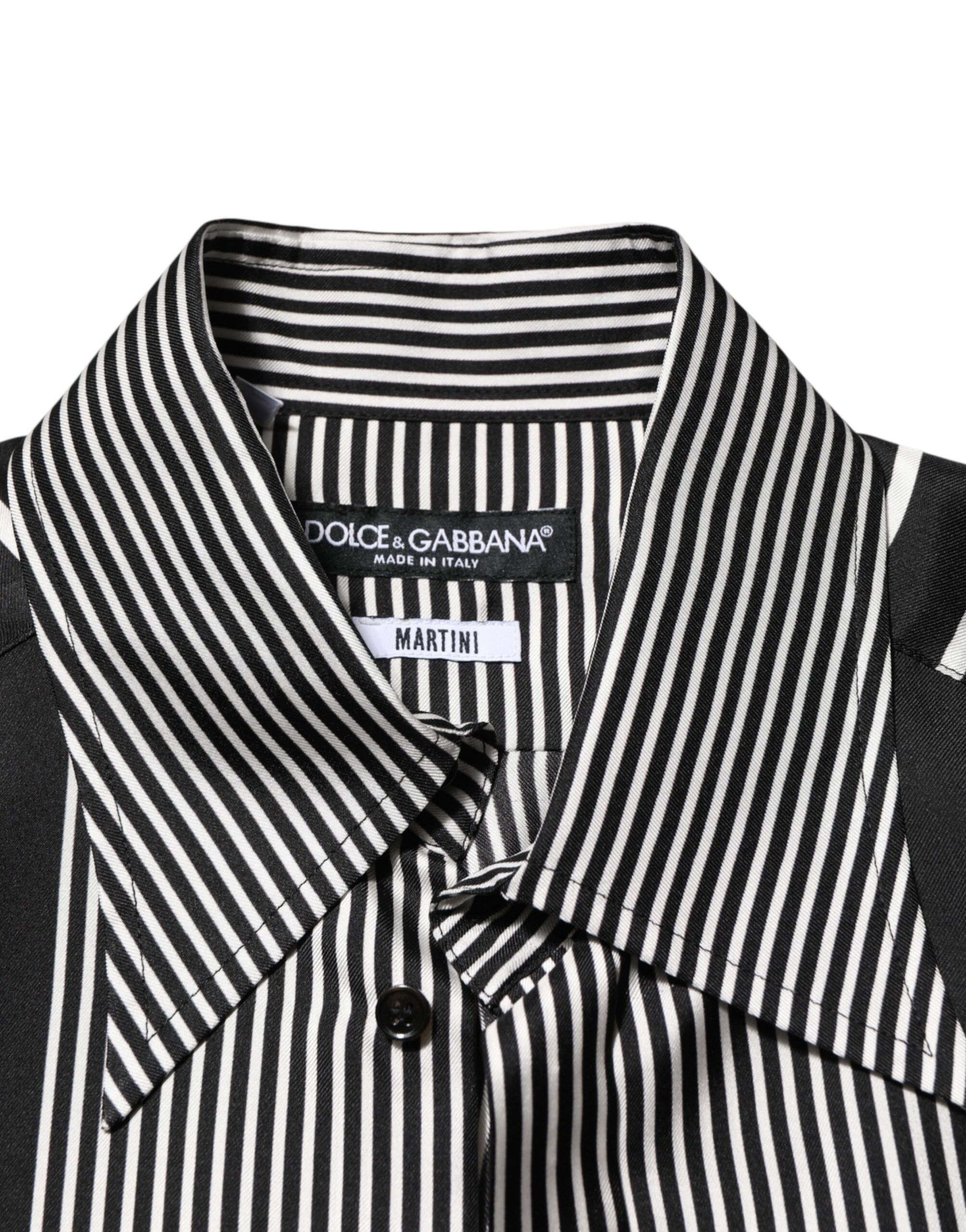 Chemise homme à rayures noires et blanches Dolce & Gabbana MARTINI, élégante chemise à manches longues en coton.