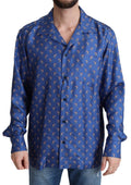 Chemise en soie Dolce & Gabbana à imprimé parasol plage bleu, élégante et légère, idéale pour l'été.
